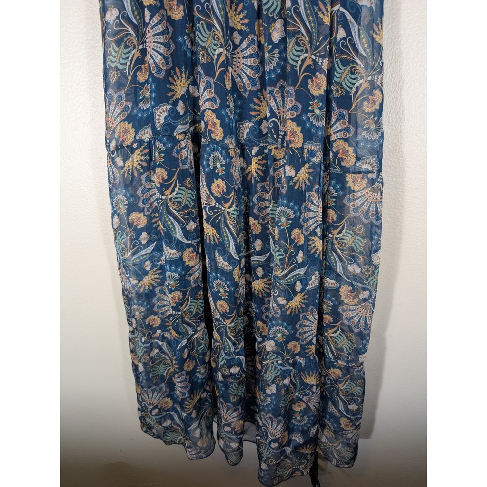 Lara G. Italy Womens M Blue Paisley Floral Tiered Chiffon Midi Dress Silk Blend - Picture 8 of 10